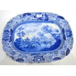A Staffordshire Pearlware Durham Ox Series Meat Platter, circa 1820, printed in underglaze blue with