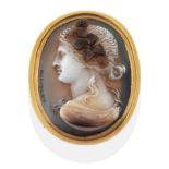 An Agate Cameo Ring, Carved Depicting a Classical Female Bust, Signed by Nathaniel Marchant, inset