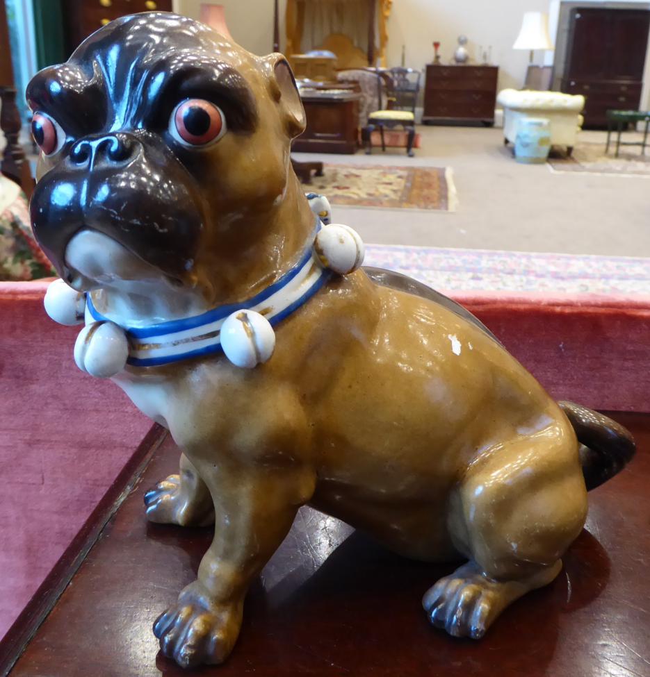 A Pair of Meissen Style Porcelain Figures of Pugs, circa 1900, naturalistically modelled and painted - Image 3 of 10