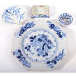 A Delft Shell Dish, possibly English, circa 1750, painted in blue with flowering prunus, 10.5cm;