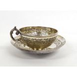 A Late Victorian Scottish Silver Tea Cup and Saucer, Thomas Ross & Sons, Glasgow 1891, decorated