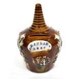 A Measham Bargeware Money Box, dated 1886, of baluster form with ribbed conical finial, inscribed