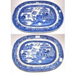 A Mid 19th Century Davenport Blue and White Meat Plate, 56cm wide; and A Similar Davenport Plate,