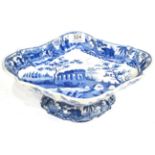 A Spode Pearlware Pedestal Dish, circa 1815, of lobed oval form, printed in underglaze blue with The