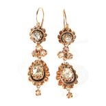 A Pair of Rose Cut Diamond Pendant Earrings, rose cut diamonds in broad collet settings suspend