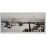 William Lionel Wylie RA RBA RE RI NEAC (1851-1931) The Embankment, London with Waterloo Bridge and
