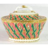 A Sèvres Porcelain Basket and Cover, circa 1770, of oval form, the basketwork picked out in green,