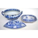 A Spode Pearlware Soup Tureen, circa 1815, printed in underglaze blue with The Hog at Bay from the