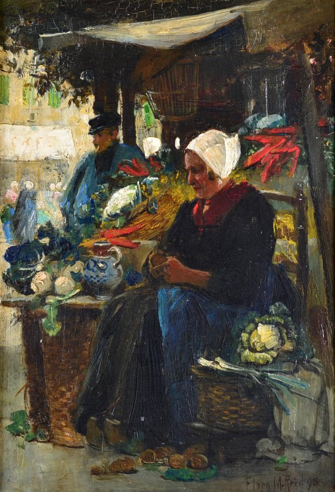 Flora Macdonald Reid (1861-1938) A market scene, possibly Bruges Signed, oil on canvas, 35.5cm by