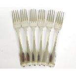 A Set of Six George IV Provincial Silver Fiddle Pattern Table Forks, James Barber & William