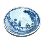 An English Delft Basin, probably London, circa 1750, painted in blue with chinoiserie figures in a
