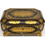 A Chinese Export Lacquer Workbox and Cover, 19th century, of canted rectangular form, gilt with