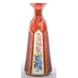 A Bohemian White Over Ruby Glass Scent Bottle, circa 1870, of panelled conical form, decorated