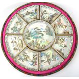 A Canton Enamel Supper Set, early 20th century, painted in famille rose enamels with figures in