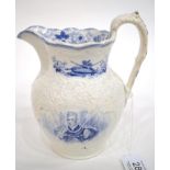 A Minton Pottery Royal Commemorative Jug, circa 1830, printed in underglaze blue with bust portraits