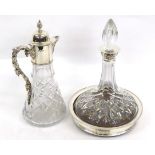 A Silver Mounted Claret Jug, Ship's Decanter and Coaster, Warwickshire Reproduction Silver,