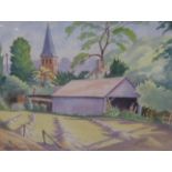 Ethelbert White (1891-1972) The villlage barn Signed, watercolour, 33cm by 45cm Artist's Resale