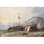 Attributed to Henry Barlow Carter (1804-1868) Choppy waters off Scarborough Harbour Watercolour,