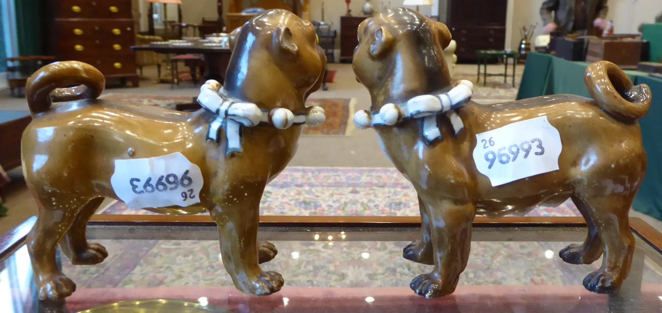 A Pair of Meissen Style Porcelain Figures of Pugs, circa 1900, naturalistically modelled and painted - Image 10 of 10