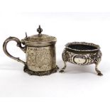 A Victorian Silver Mustard Pot, John Evans, London 1854, drum shape with engraved floral reserves,