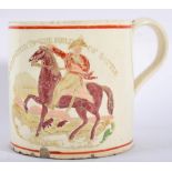A Creamware Napoleonic Commemorative Mug, circa 1812, printed and overpainted with MARQ'S WELLINGTON
