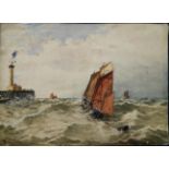British School (19th century) Shipping in rough seas. Signed with monogram, watercolour, together