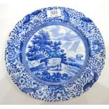 A Staffordshire Pearlware Durham Ox Series Plate, circa 1820, printed in underglaze blue with the ox