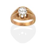 A Solitaire Diamond Ring, a round brilliant cut diamond in an extended claw setting, to a tapering