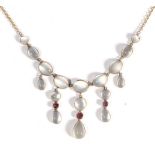 An Early Twentieth Century Moonstone and Ruby Necklace, graduated moonstone links with graduated