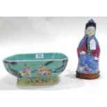 A Chinese Porcelain Bowl, Guangxi reign mark, of square form, painted in famille rose enamels with
