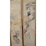 Chinese Scroll Paintings (19th century), crows, pine tree and a butterfly in rockwork,