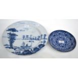 An English Delft Charger, probably Bristol, circa 1760, painted in blue with figures in a river