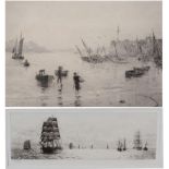 William Lionel Wylie RA RBA RE RI NEAC (1851-1931) Tall ships in the Solent Signed etching, together