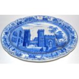 A Spode Pearlware Meat Platter, circa 1815, with tree and gravy well, printed in underglaze blue