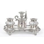 An Early Victorian Silver Desk Stand, Thomas, James & Nathaniel Creswick, Sheffield 1838, shaped