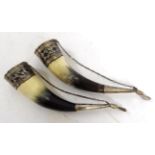 A Pair of Russian Soviet Silver Mounted Horns, 875 standard, 20th Century, with engraved and