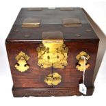 A Chinese Brass Mounted Hardwood Travelling Dressing Chest, of rectangular form, the hinged