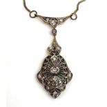 An Early Twentieth Century Diamond Pendant, on Chain, an articulated pierced plaque set with