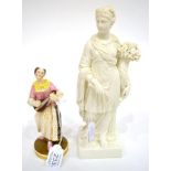 A Derby Bisque Porcelain Figure of Plenty, circa 1780, modelled as a goddess holding a cornucopia of