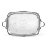 A Large Edwardian Silver Twin Handled Tray, Goldsmiths & Silversmiths Co, London 1905, with gadroon,