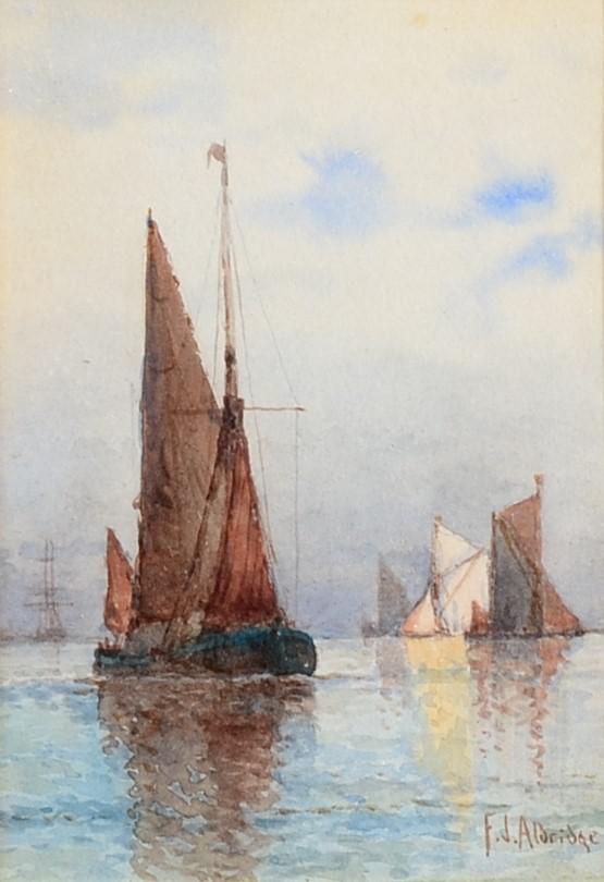 Frederick James Aldridge (1850-1933) Shipping scene on calm waters Signed, watercolour, 15cm by 10.