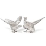 A Pair of Silver Table Models of Pheasants, C J Vander LTd, Sheffield 2001, naturalistically