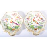 A Pair of Chamberlains Worcester Porcelain Shell Shaped Dessert Dishes, circa 1820, painted in