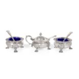 A William IV Silver Mustard Pot and Pair of Salts, Joseph Angell I & Joseph Angell II, London