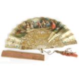 A Large Mid-19th Century Mother-of-Pearl Fan, the monture a full half circle, being carved,