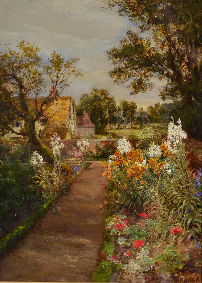 Charles James Lewis R I (1830 - 1892) ''The Flower Garden, Hurley, 1863'' Signed and dated July