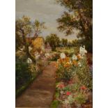 Charles James Lewis R I (1830 - 1892) ''The Flower Garden, Hurley, 1863'' Signed and dated July
