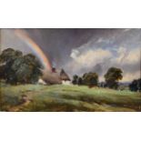 After John Constable (1776-1837) Landscape Study: Cottage and Rainbow Bears signature, oil on board,