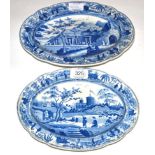 A Spode Pearlware Oval Dish, circa 1815, printed in underglaze blue with Part of the Harbour at