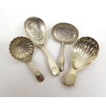 Four George III/IV Silver Caddy Spoons, various makers including Thomas Wilmore and Thomas Streetin,